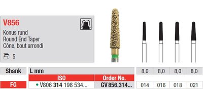 Edenta V856 - DiaCut diamantové nástroje, kužeľ s oblým koncom - 5 ks
