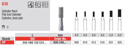 Edenta Lab 835 - Flat End Cylinder, diamantové nástroje - 3 ks