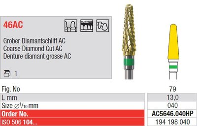 Edenta Lab 46AC - TC nástroj, Coarse Diamond Cut AC - 1 ks