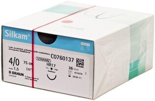 Silkam 4/0 75cm igła 17mm 1/2 koła okrągła (HR17) 36sz/opak. C0760137 szew niewchłanialny czarny jedwabny