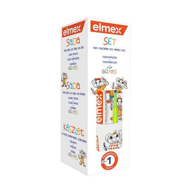 Elmex Kids zubní pasta 50 ml+zubní kartáček+ kelímek