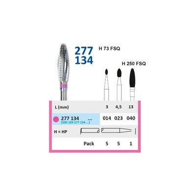 HORICO Fréza Tvrdokovová HP 277 Tvar Vajíčko ISO 040 Růžová Jemná 1ks