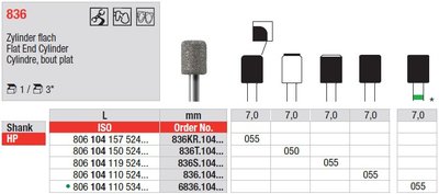 Edenta Lab 836 - Flat End Cylinder, diamantové nástroje - 3 ks