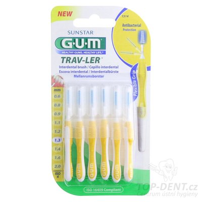 GUM Trav-ler mezizubní kartáčky kónické 1,3 mm (žluté), 6ks