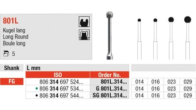 Diamanten 801L - Packung 5 Stück schwarz supergrob, FG, Figur 697 Kugel lang, ISO 016