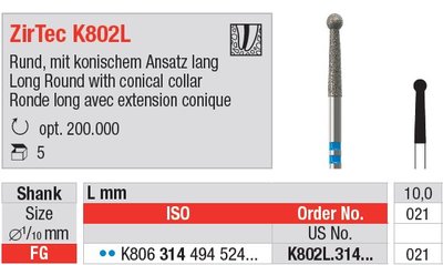 Edenta ZirTec K802L - diamantový nástroj na trepanáciu celokeramických koruniek - 5 ks