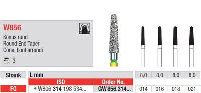 Edenta W856 - White Tiger diamantové nástroje, kužeľ s oblým koncom - 3 ks