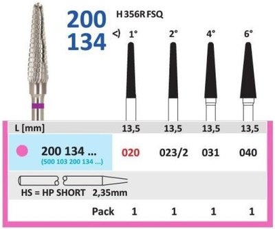 HORICO tvrdokovová fréza - kónus zaoblený 3,1mm