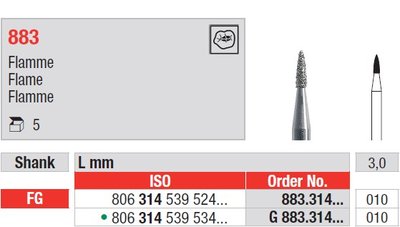 Edenta 883 - diamantové nástroje, krátky plameň - 5 ks