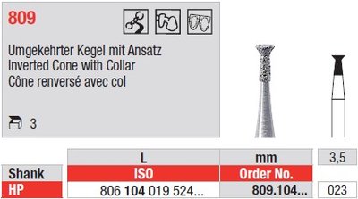 Edenta Lab 809 - Inverted Cone with Collar, diamantový nástroj - 3 ks