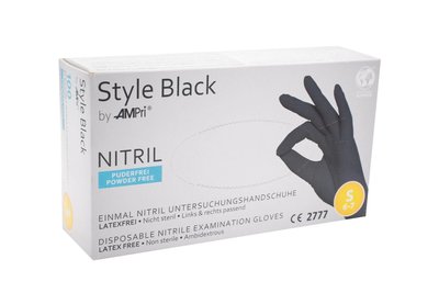 Ampri Style nitrilové rukavice bez pudru vel. S ČERNÉ - 100 ks