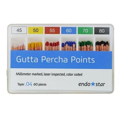 Endostar gutaperčové čepy kalibr. 04 vel. 040, 60 ks