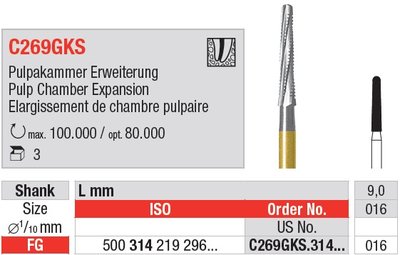 Edenta C269GKS - chirurgický karbidový nástroj, rozširovanie dreňovej dutiny - 3 ks
