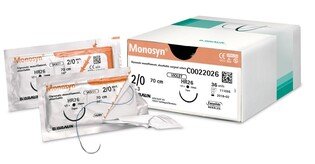 Monosyn 5/0 (1) 45cm igła 19mm 3/8 koła odwrotnie tnąca (DS19) 36szt/opak. szew wchłanialny fioletowy glikonatowy