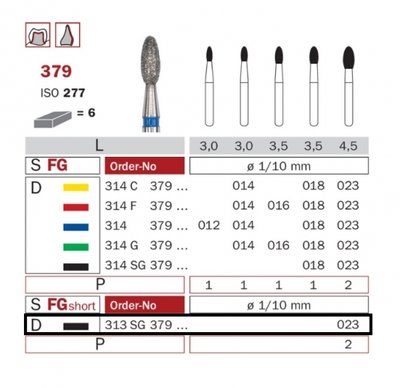 Diaswiss 379 short černá, 6ks/balení - 023 mm