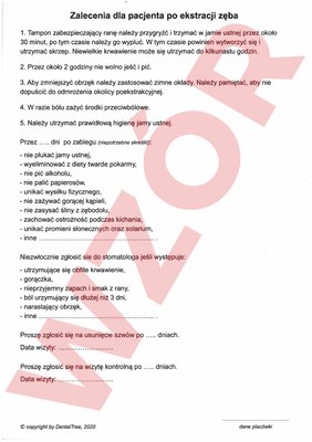 Zalecenia dla pacjenta po ekstrakcji zęba 50 szt.