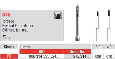 Edenta 875 - diamantové nástroje, predĺžené torpédo - 5 ks