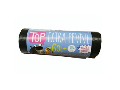 Sáček na odpad LDPE 60l, 10ks/role se zatahovací páskou - černý