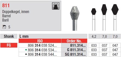 Edenta 811 - diamantové nástroje, barel - 5 ks