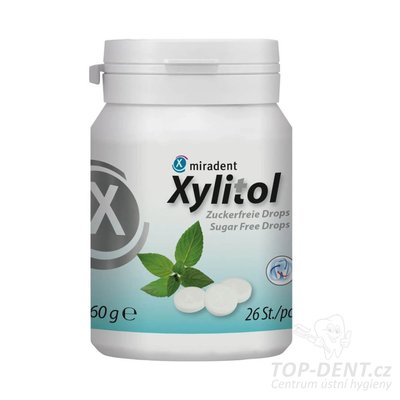 Miradent Xylitol Drops pastilky s xylitolem MINT, 26ks (60g)