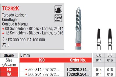 Edenta TC282K - dokončovacie karbidové nástroje, kónické torpédo - 5 ks