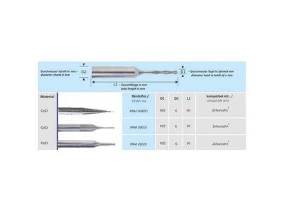 Fréza CAD/CAM, Zirkonzahn, CoCr, průměr 1mm, XNMZ6010