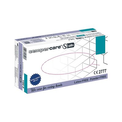 Vyšetřovací rukavice Sempercare Safe+, nitril, prodloužené, zesílené, nepudrované, modré, 100 ks - XL