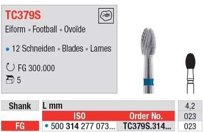 Edenta TC379S - dokončovací karbidový nástroj S, rugby lopta - 5 ks