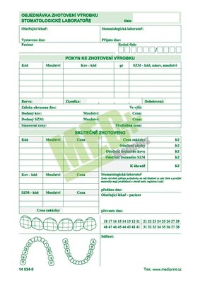 Objednávka zhotovení výrobku stomatologické laboratoře, blok