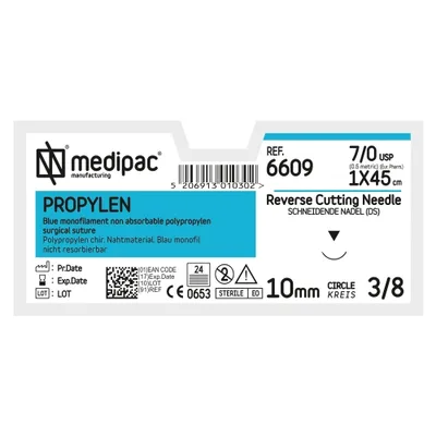MEDIPAC Propylen - USP 7/0, EP 0.5, jehla řezná 3/8 - jehla 10 mm, řezná, délka 45 cm