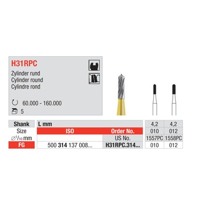 Edenta TC Rozřezávač korunek H31RPC cylindr zaoblený FG 012 1ks