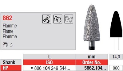 Edenta Lab 862 - Flame, diamantový nástroj - 3 ks