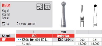 Edenta Lab K801 - Round, K-diamonds nástroje - 3 ks