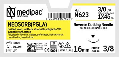 MEDIPAC Neosorb PGLA - USP 3/0, EP 2.0, jehla řezná - jehla 26 mm, délka 75 cm