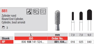 Edenta Lab 881 - Round End Cylinder, diamantové nástroje - 3 ks
