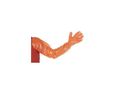 LDPE rukavice 100 ks, 90 cm, nepudrované, oranžové