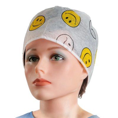 Čepice pro sestry, bílá se smajlíky, na gumičku, 100 ks