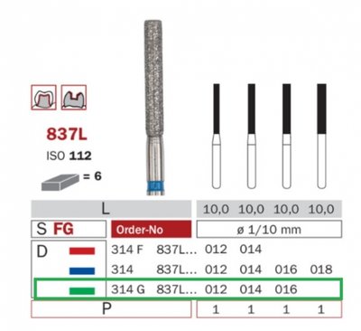 Diaswiss 837L zelená, 6ks/balení - 016 mm