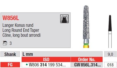 Edenta W856L - White Tiger diamantový nástroj, dlhý kužeľ s oblým koncom - 3 ks