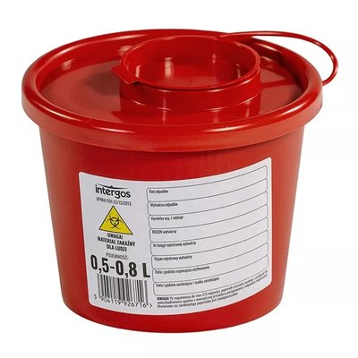 Pojemnik na odpady medyczne czerwony INTERGOS 0.7L Okrągły