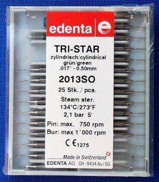 Ćwieki Edenta Tri-Star zielone 017/0,5 25szt ćwieki okołomiazgowe ze srebrnym uchwytem