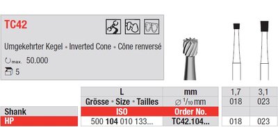 Edenta Lab TC42 - TC nástroje, Inverted Cone - 5 ks