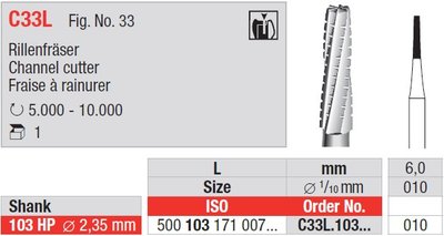 Edenta Lab C33L - TC nástroje, Channel cutter - 1 ks