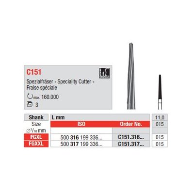 Tvrdokovová fréza tvar C151 316FGXL/11mm (3ks/bal)
