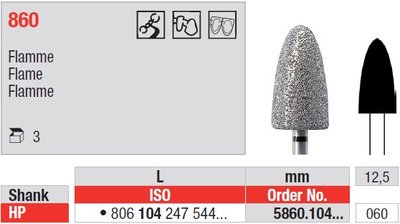 Edenta Lab 860 - Flame, diamantový nástroj - 3 ks