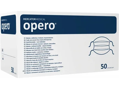 OPERO Chirurgická třívrstvá ústenka ochranná na úvazky, 50 ks