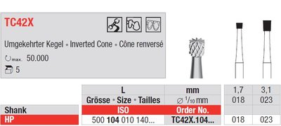 Edenta Lab TC42X - TC nástroje, Inverted Cone - 5 ks