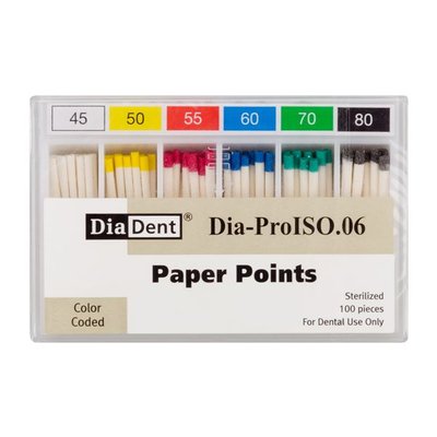 Papír.čepy DiaDent 045-80 kalibrované, kón. 6%