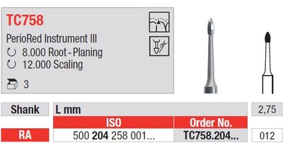 Edenta TC758 a TC758L - parodontologické karbidové nástroje - 3 ks