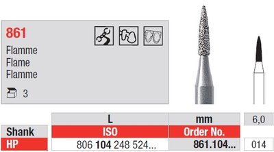 Edenta Lab 861 - Flame, diamantový nástroj - 3 ks